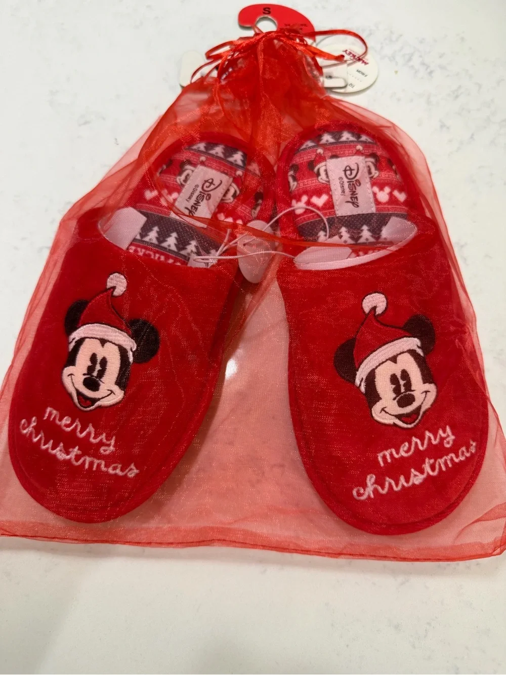 Disney Red Mickey Mouse Merry Christmas Holiday Slippers
